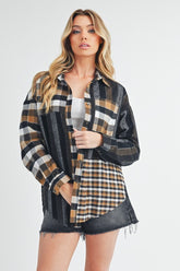 Aem+Co Women's 100% Cotton Plaid Button-Up Shirt with Curved Hem